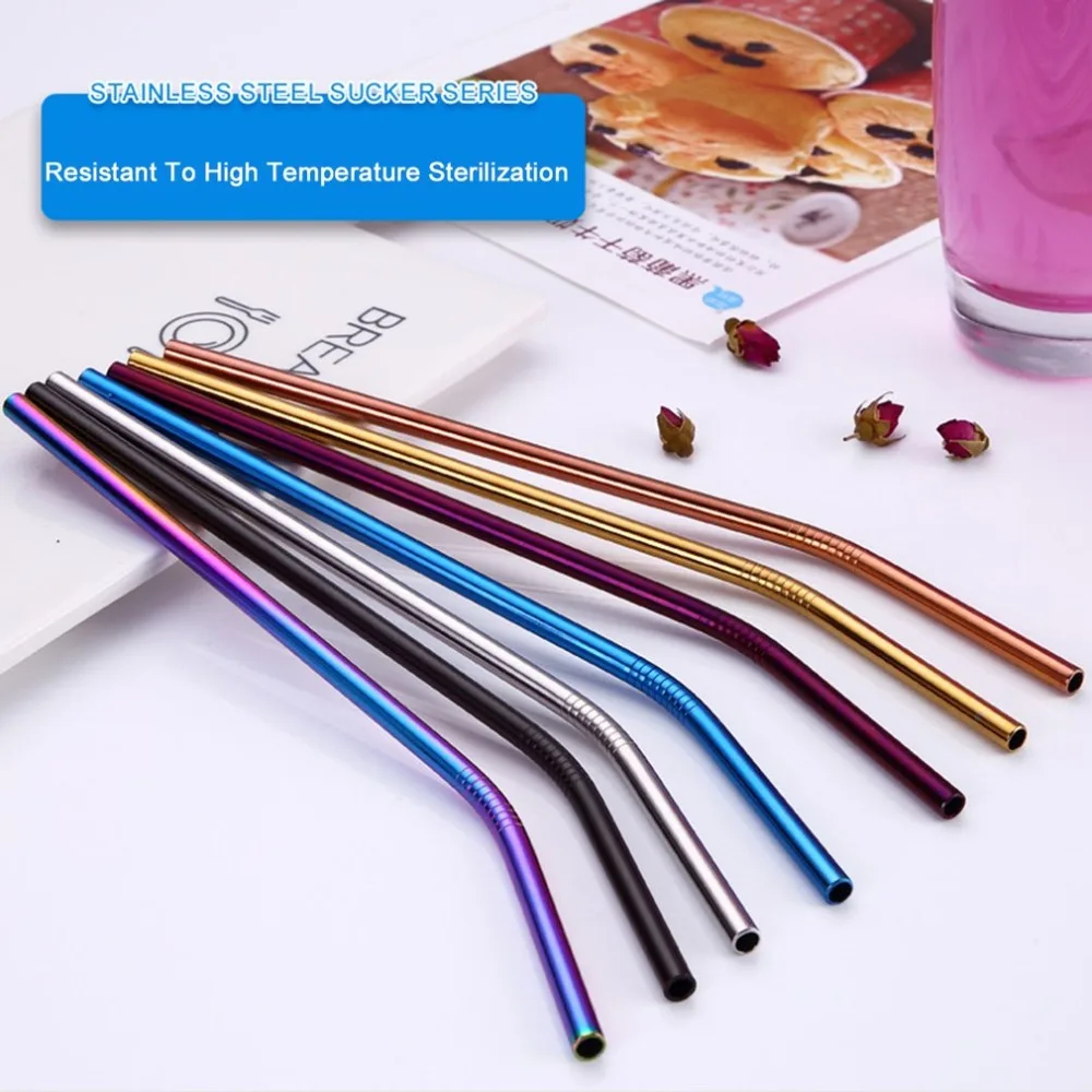 

Colorful 304 Stainless Steel Straws Reusable Drinking Straw Metal Bent Straw Drink Tea Bar Kit 6 Colors Drop Shipping