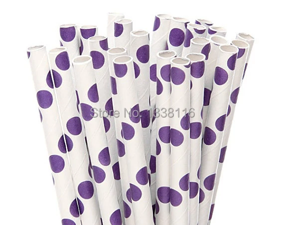 Purple Polka Dot Paper Straws
