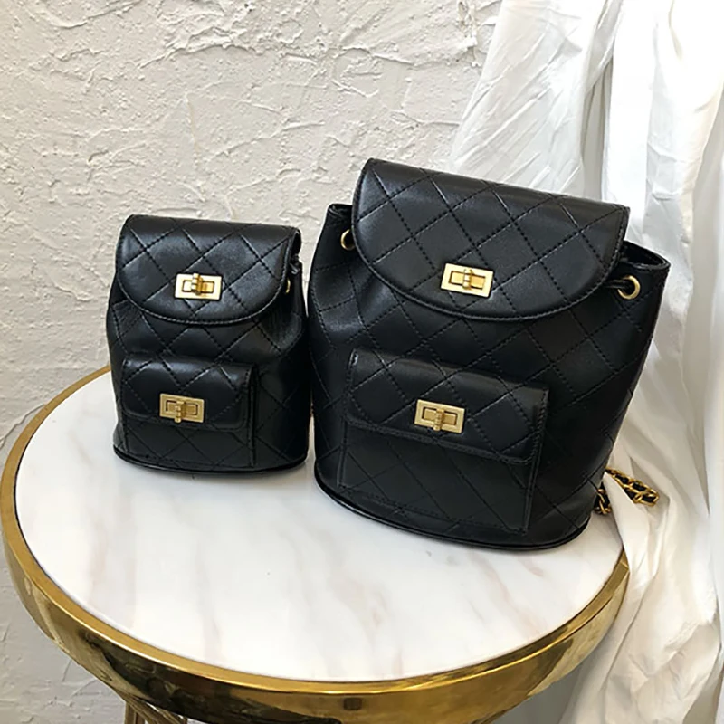 

Customized high quality genuine Leather bags for women 2019 fashion sheepskin Lingge backpacks bag