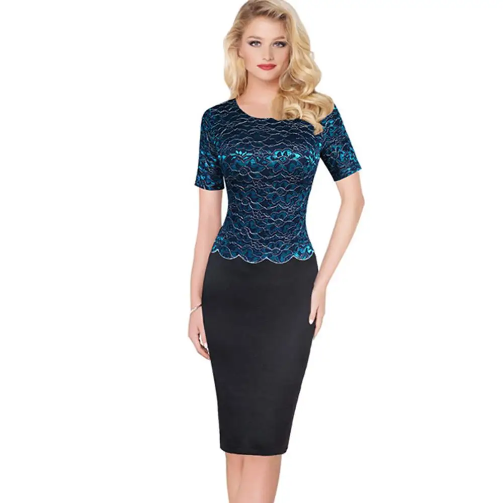 

Summer Dresses 2016 Lace Embroidery Patchwork Womens Dress Short Sleeve O-Neck Casual Pencil Party Dress vestido de festa Jurken