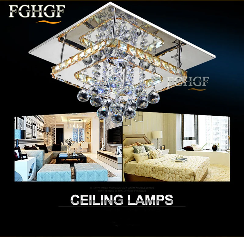 Modern Crystal LED Chandelier LED Diamond Sqaure Lamp Cristal lamparas de tech Flush Mounted Lighting for Living Room Bedroom (4)