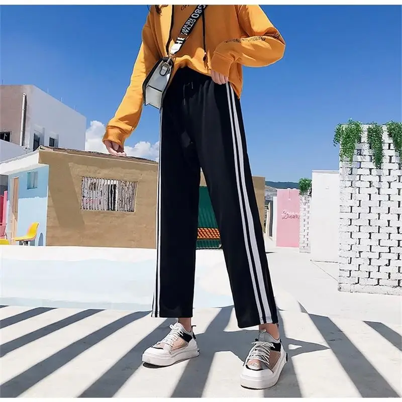 

Women's Pants Korean Punk Harajuku Ulzzang White Breasted Sweatpants Slit Wide Leg Pants Female Cute Vintage Trousers For Women