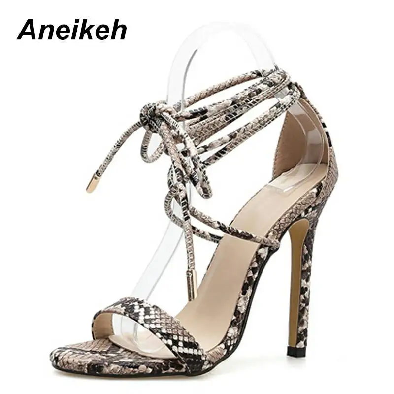 Aneikeh/ г. Босоножки женская модная разноцветная обувь из PU искусственной кожи на высоком тонком каблуке модельные туфли на невысоком каблуке туфли под змеиную кожу, Размеры 35-40 - Цвет: Serpentine