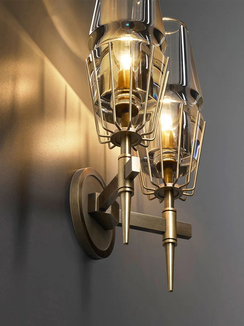 Indústria de Cobre Arte em Vidro Lâmpada de Parede Cabeça de Personalidade Estilo Loft Nordic Americano Retro Máquina Corredor Quarto Simples Archaize 4 Lâmpada de Parede Cabeça de Personalidade Simples Archaize