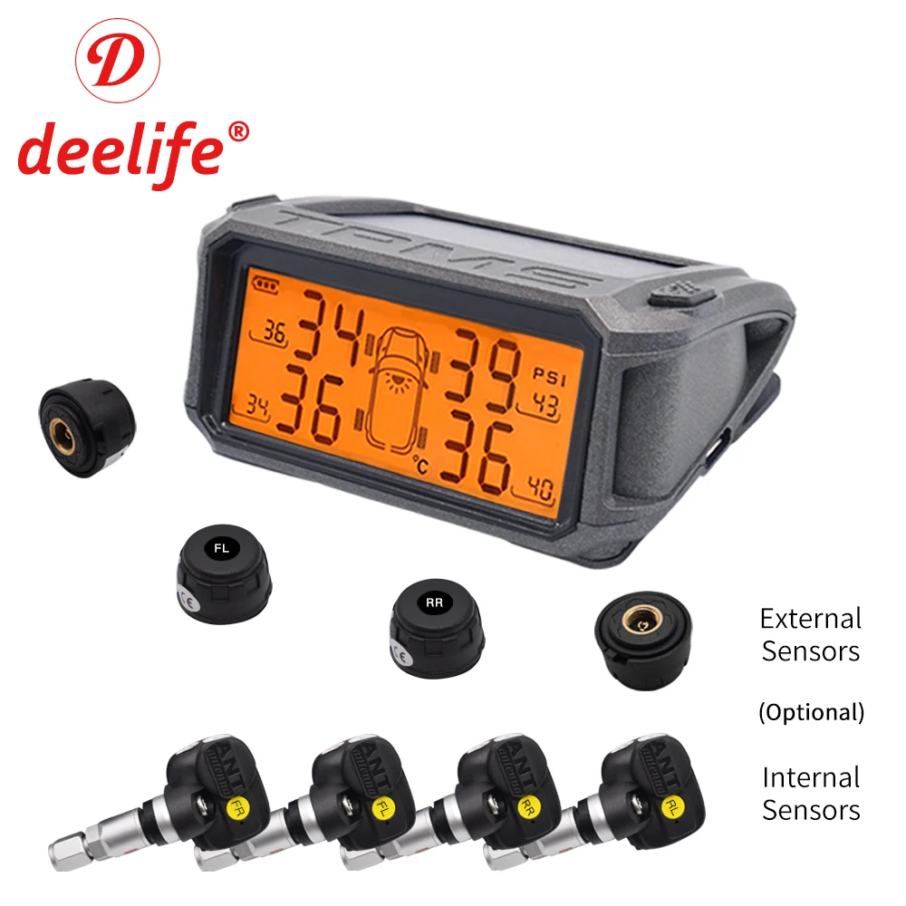 Tire Pressure Monitoring System TPMS Sensor Solar Car Security Smart Tyre Control Wireless 4 Wheels External Internal Sensors