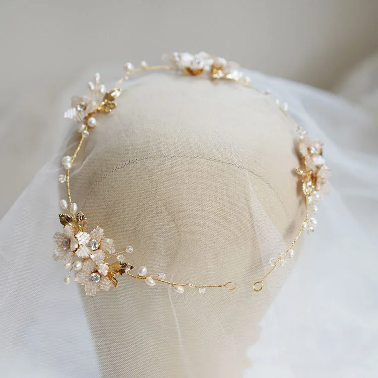 

Freshwater Pearl Bridal Headpiece Handmade Hair Vine Flower Wedding Hair Jewelry Tiara Headband Bijoux Cheveux WIGO1382