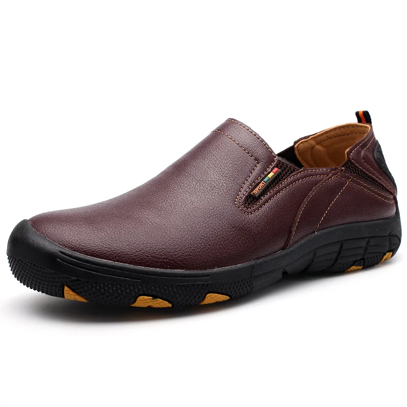 

Spring Autumn Outdoor Cow Leather Men Sport Shoes slip-on Manual Stitch Male walking Shoes sneakers