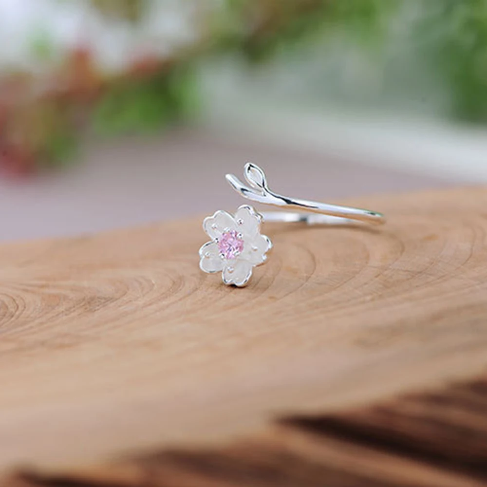 XIYANIKE 925 Sterling Silver Ring Female Cherry Blossoms Rings For Women 2017 Simple And Fresh Personality Wedding Rings VRS2280