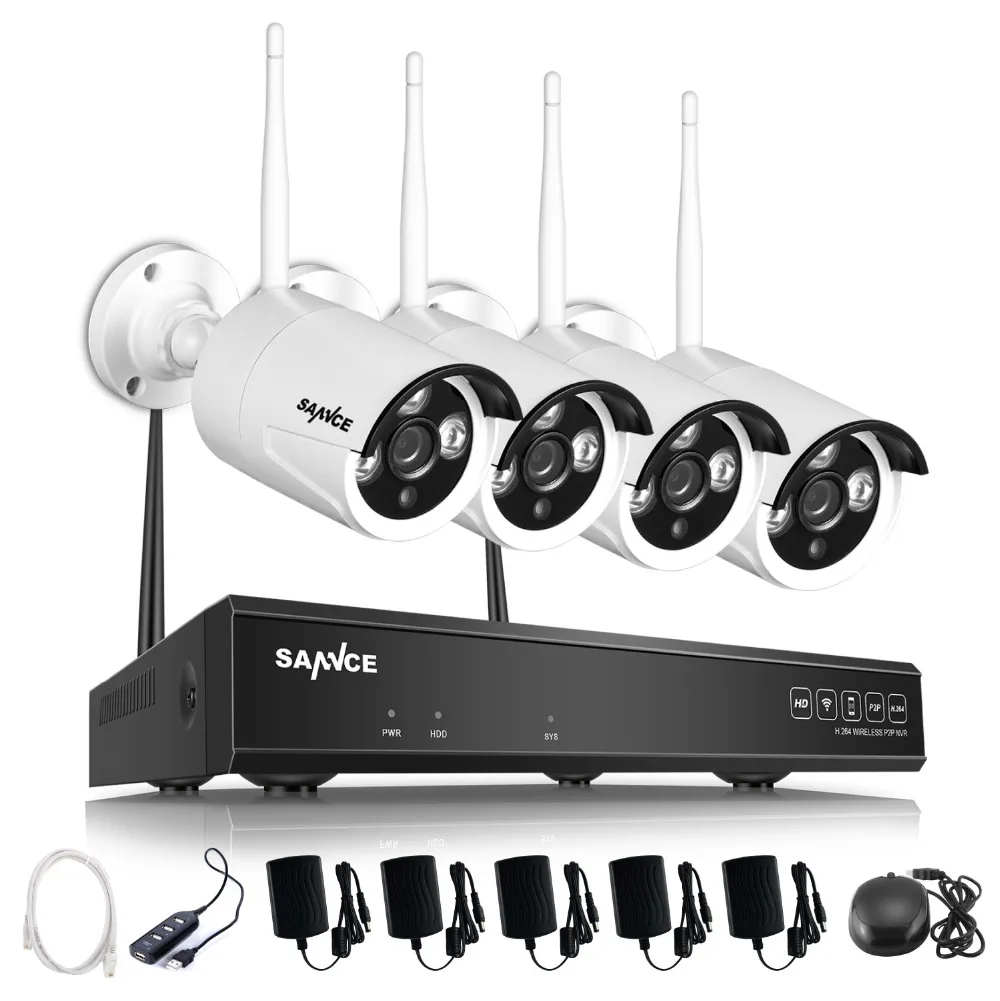 

SANNCE 4CH CCTV System Wireless 720P NVR 4PCS 1.0MP IR Outdoor P2P Wifi IP CCTV Security Camera System 720P Surveillance Kit