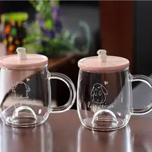 Высокое качество Стекло Цветочный чай кролик Дизайн Стекло чашки студент сок кружка с крышкой подарок кружку воды