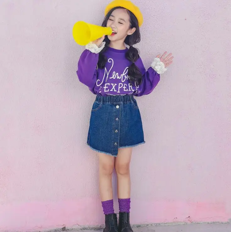 

2019 Korean style girls t-shirt full sleeve cotton fashion spring girls sweatshirt 6-11t A838