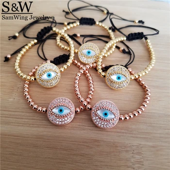 

10pcs High quality beads macrame aaa cubic zirconia and blue eye mop charm bracelet turkish eye bracelet jewelry