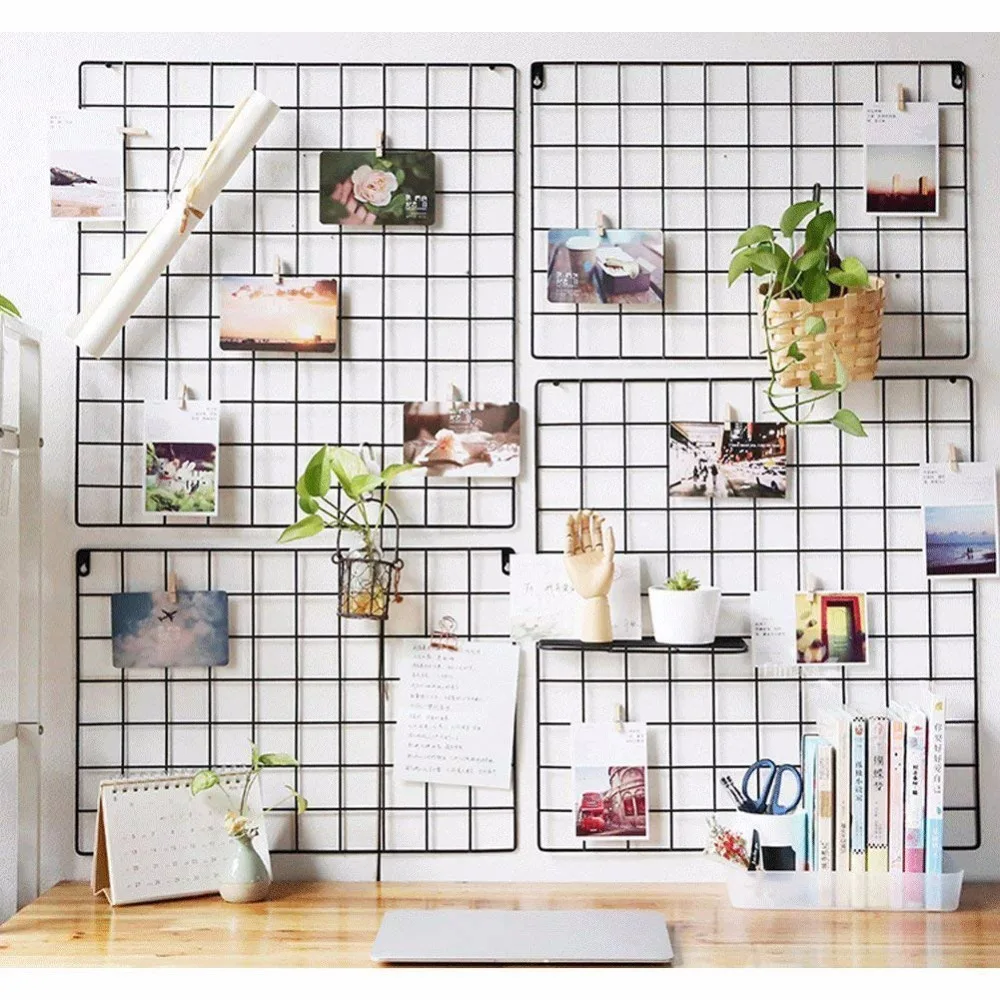 Metal Grid Wall Mesh Grid Hanging Photo Frame Bedroom Living Room Iron