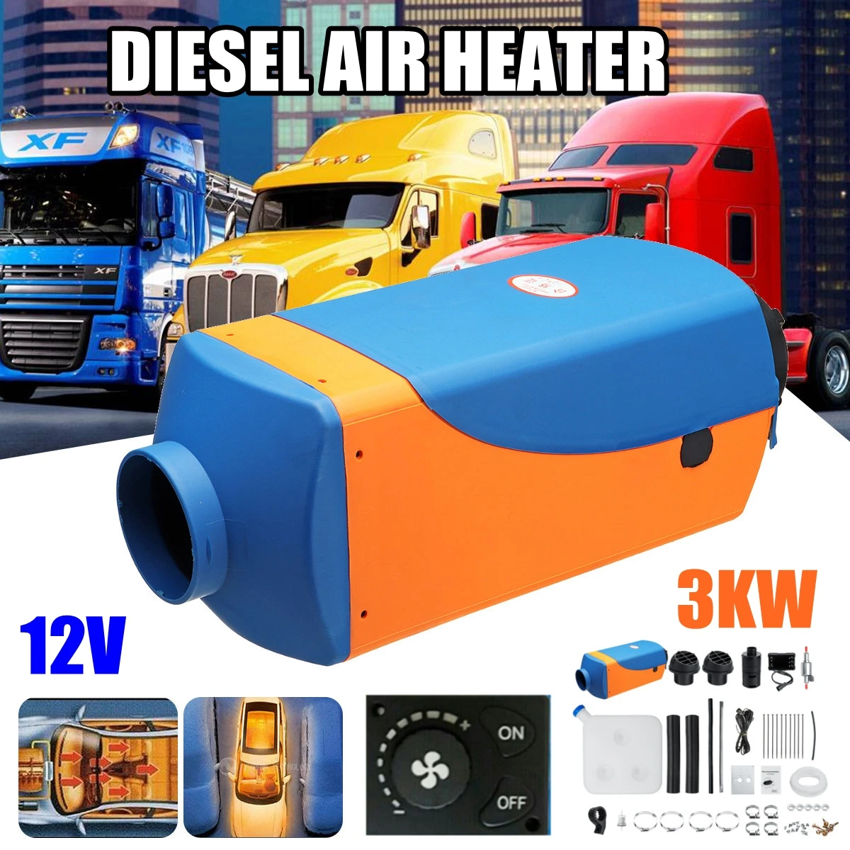 

3KW diesels Air Heater Planar 3000W 12V For Motorhome Trucks Boats Bus Knob Switch Car Heater with 1xSilencer