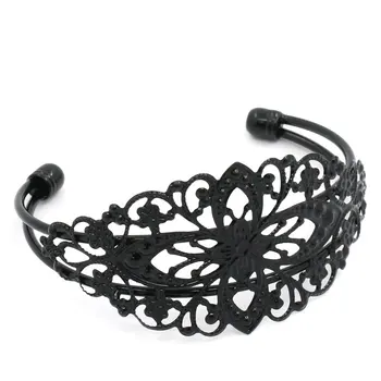 

8SEASONS Bangles Bracelets Filigree Flower Black Hollow 15.5cm,4PCs