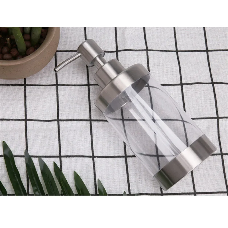

350ml Acrylic Plus 304 Stainless Steel Liquid Bottle Creative Manual Soap Dispenser Transparent Emulsion Hand Sanitizer Bottle