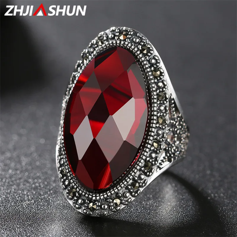 

ZHJIASHUN Luxury Red Agate Rings for Women Vintage 925 Sterling Silver Jewelry Accessories Birthday Anniversary Gift