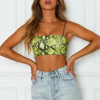 

Women Sexy Sling Snakeskin Print Slim Crop Top Gym Tanks Camis Vest Female Casual Short T-shirt Clubwear