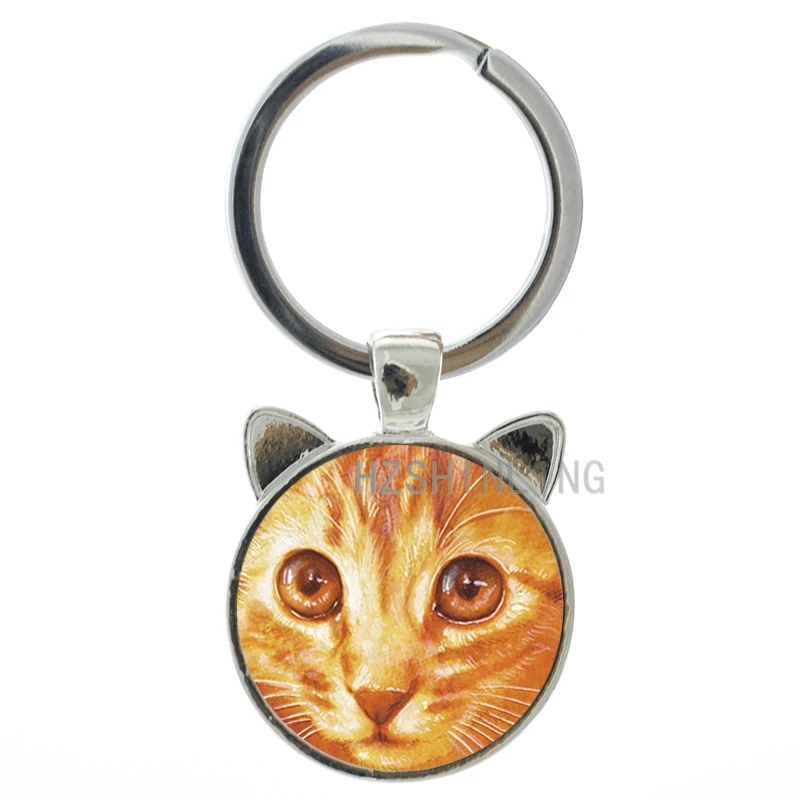

Vintage Orange Cat photo glass cabochon key chain ring animal charm cat ear keychain cat lovers gift present for Christmas CN187