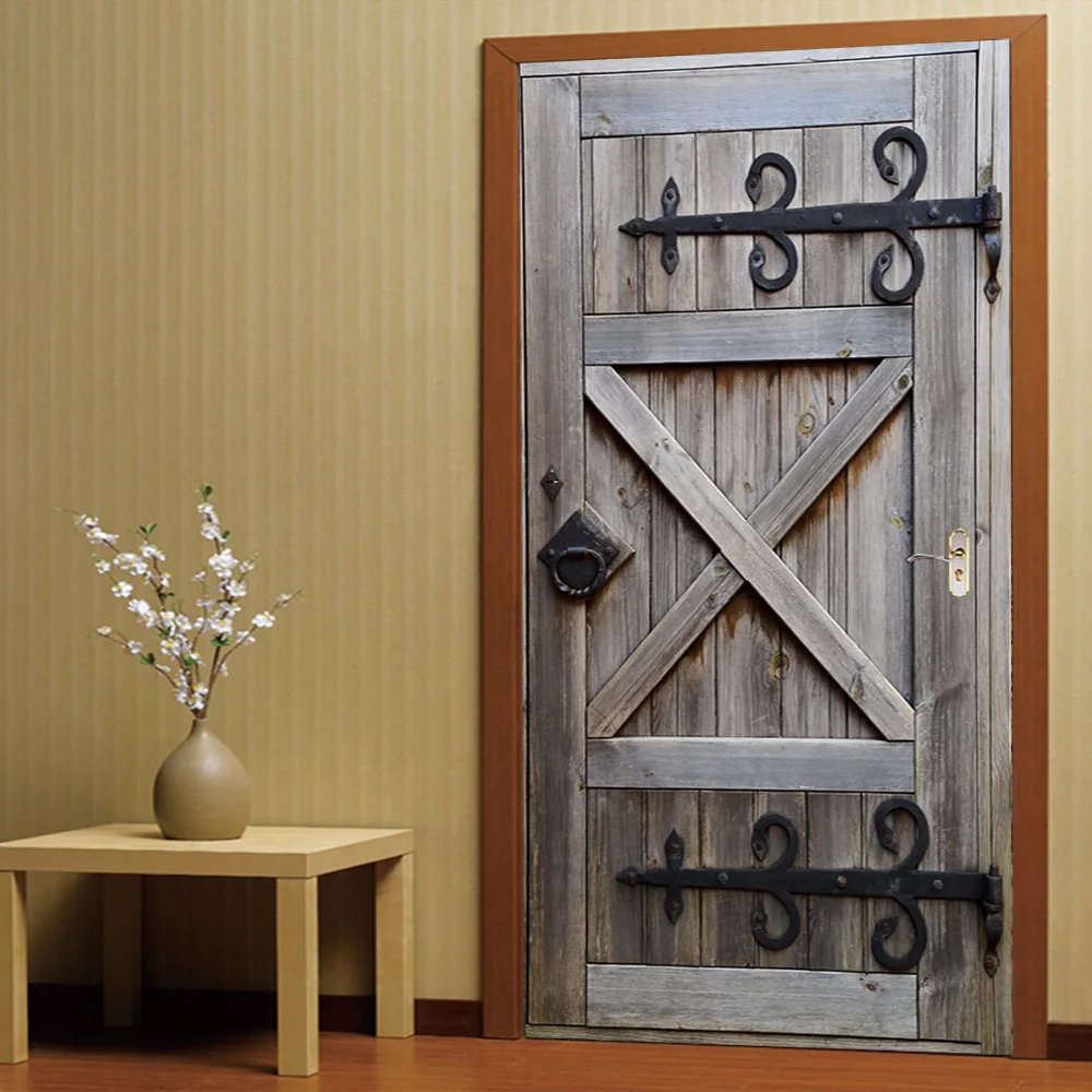 2 قطعة/المجموعة للماء 3D ذاتية اللصق خمر خشبية ستيريو الأبواب الزخرفية جدار ملصقا 77x200 سنتيمتر للعيش غرف ، أبواب غرف النوم