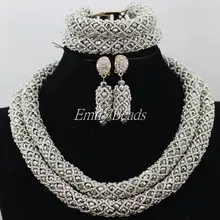 Женские африканские Ювелирные наборы 2 ряда хрустальные бусины Ювелирный Набор Мода нигерийское свадебное ювелирное ожерелье набор AIJ266