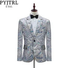 PYJTRL размера плюс блейзер Мужской Павлин жаккардовый приталенный пиджак Свадебный Жених вечерние спортивные пиджаки для выпускного мужская одежда s сценическая одежда
