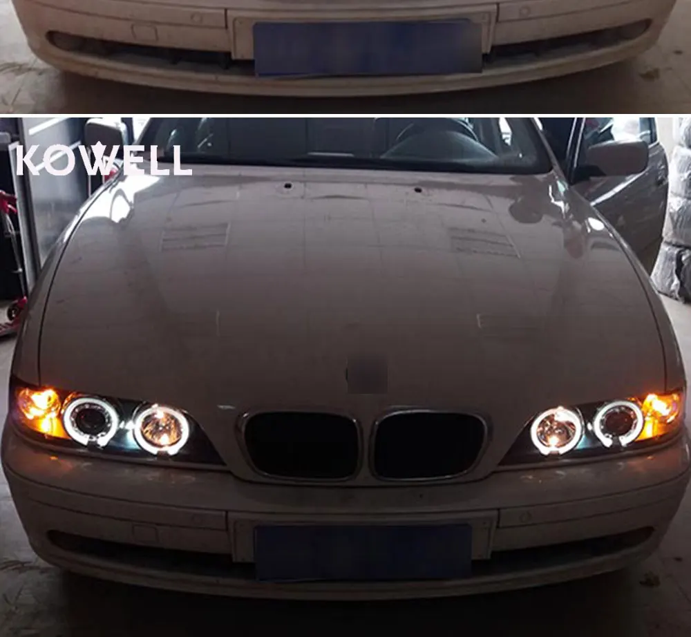 KOWELL автомобильный Стайлинг для BMW E39 фара 520 525 528 530 светодиодный фонарь с ангельскими глазами H7 ксеноновая лампа аксессуары