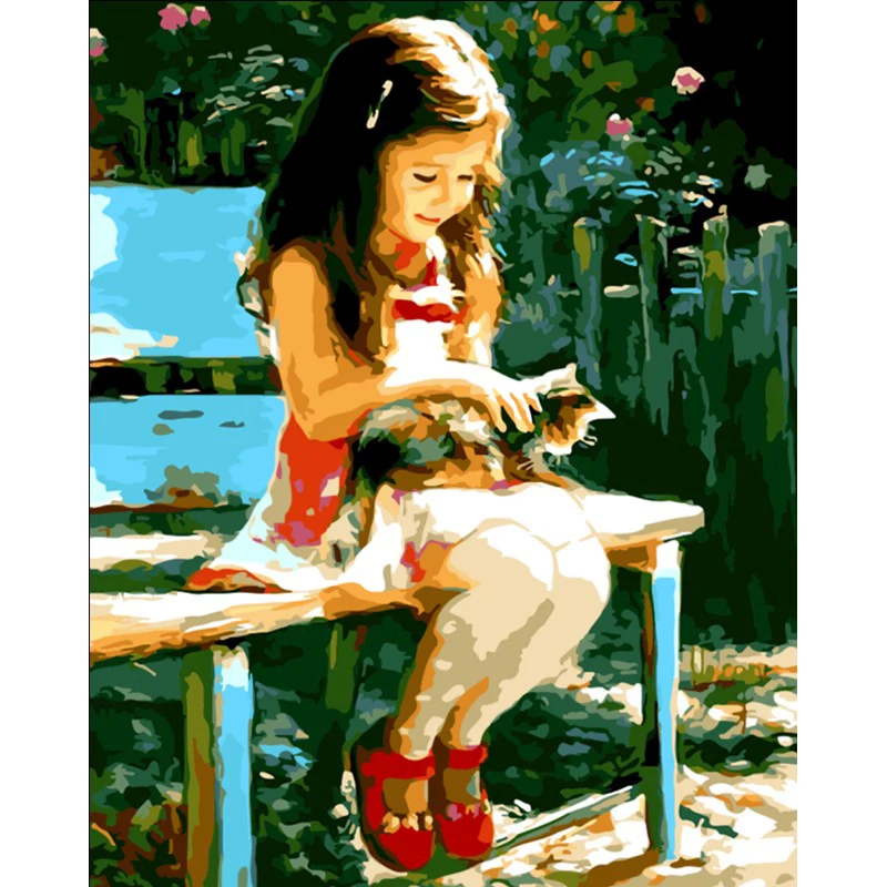 

Frameless Girl And Cat DIY Painting By Numbers Wall Decoration Modern Hand Painted Oil Painting On Canvas Acrylic Picture Arts