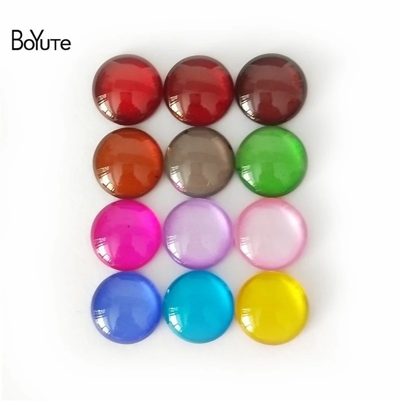 

BoYuTe 100Pcs Colorful Round 8MM 10MM 12MM Cabochon Glass Flatback Diy Hand Made Jewelry Findings Components