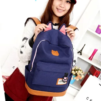 

Cute Cat Ear Cartoon Canvas Backpack For Women Girls Satchel Children School Bags Rucksack School Backpack book bags Mochila