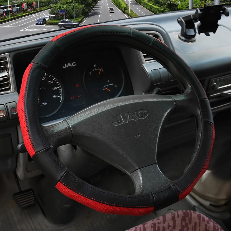 

KKYSYELVA Leather Steering Wheel Covers for Car Bus Truck 36 38 40 42 45 47 50cm Diameter Auto Steering-wheel cover