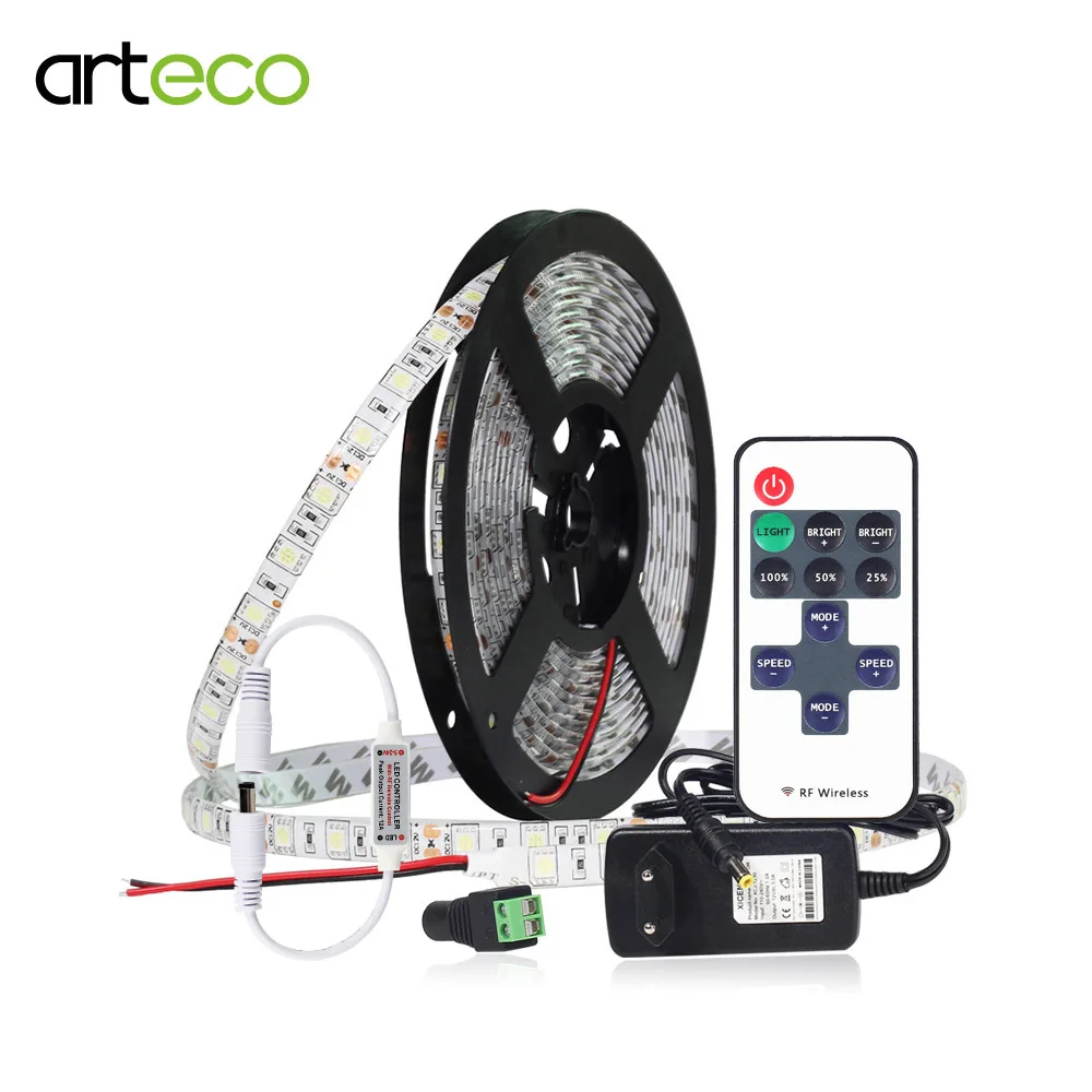 

5050 Led Strip Dimmable Set LED Ribbon Tape Flexible Lamp 5m 300leds With 11Key Remote Controller And Power Adapter 12V Led Tape