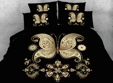 Royal Linen Source Роскошный Черный и Золотой Бабочка и гравированный конструкции Hd 3d цифровой комплект постельного белья