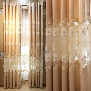 

Free shipping Upscale garden living room blackout embroidered chenille three-dimensional embroidery tulle sheer curtains T004