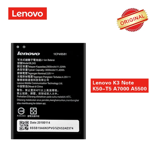BL243 оригинальный Батарея для lenovo K3 Примечание K50-T5 A7000 A5500 A5600 A7600-M 3000 запасная батарея AKKU для телефона, мАч запасная батарея