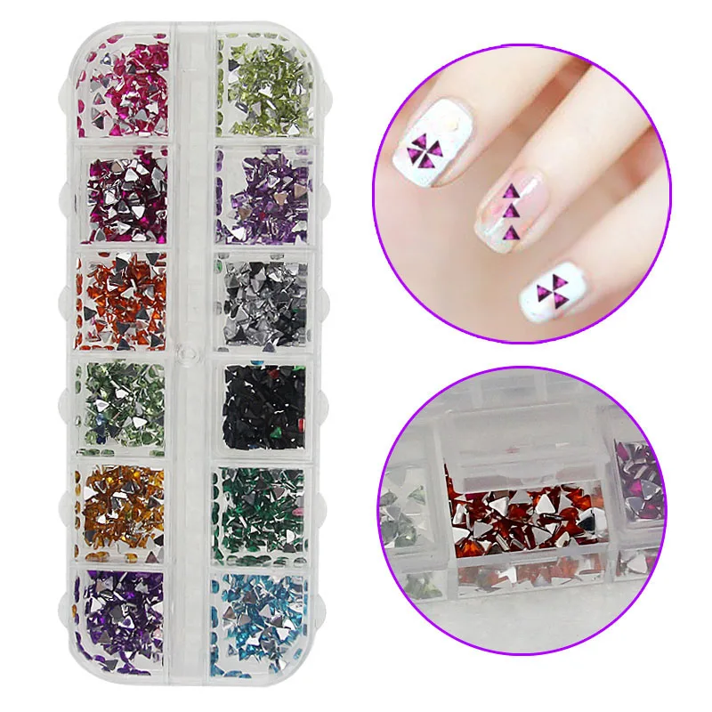 

1400PCS Nail Art Crystal Rhinestone Resin 12 Colors Triangle 3D Decorations DIY Salon Express Manicure Tools WH998