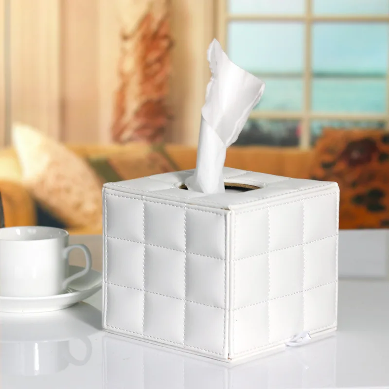 Современная квадратная коробка для салфеток из искусственной кожи в европейском стиле, черно-белая бумажная коробка для хранения полотенец, держатель для салфеток, украшение для дома