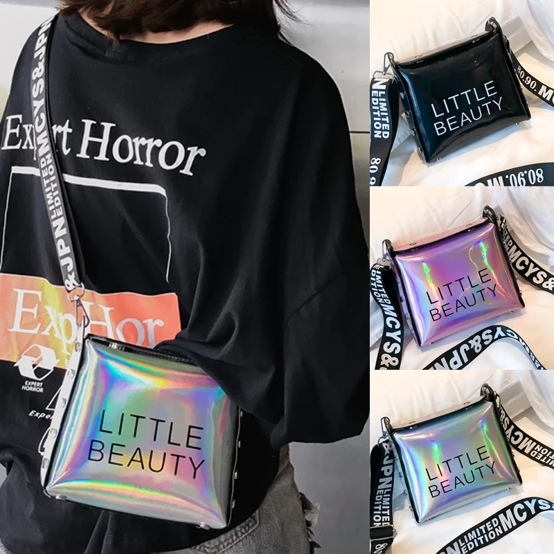 Moda mujer cool street estilo letras correas láser 3 colores Jelly mensajero bolsa holográfica hombro Crossbody bolsas para wom
