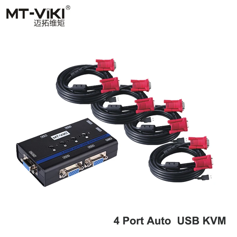 MT VIKI USB2.0 Auto VGA KVM Switch 4 Port Converter Hotkey