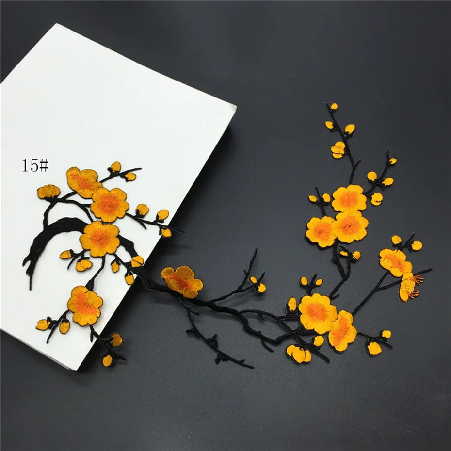 

2PCS/Lot Plum Blossom Embroidered Iron-on Flower Applique Patch For Home Textile Clothes Dress Sewing Repair Patches 22 Colors