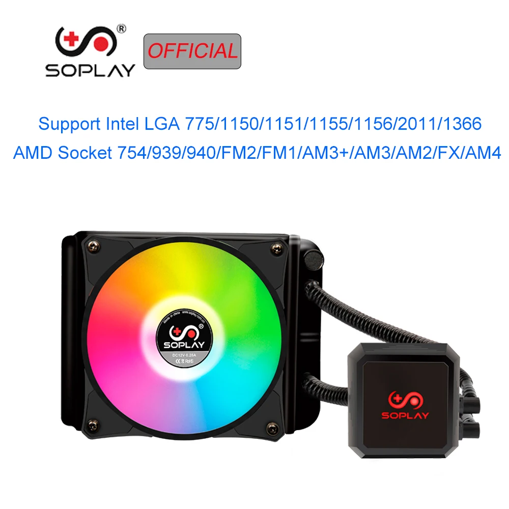 

SOPLAY Cooler Water Cooling CPU Cooler Radiator 120mm Fan Cooler Pure Copper Rainbow Color Auto Running Support Intel/AMD