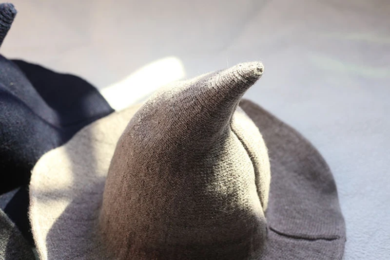 Шапка из овечьей шерсти на Хеллоуин, вязаная Рыбацкая шапка qiu dong, женская модная шапка ведьма с острым носком