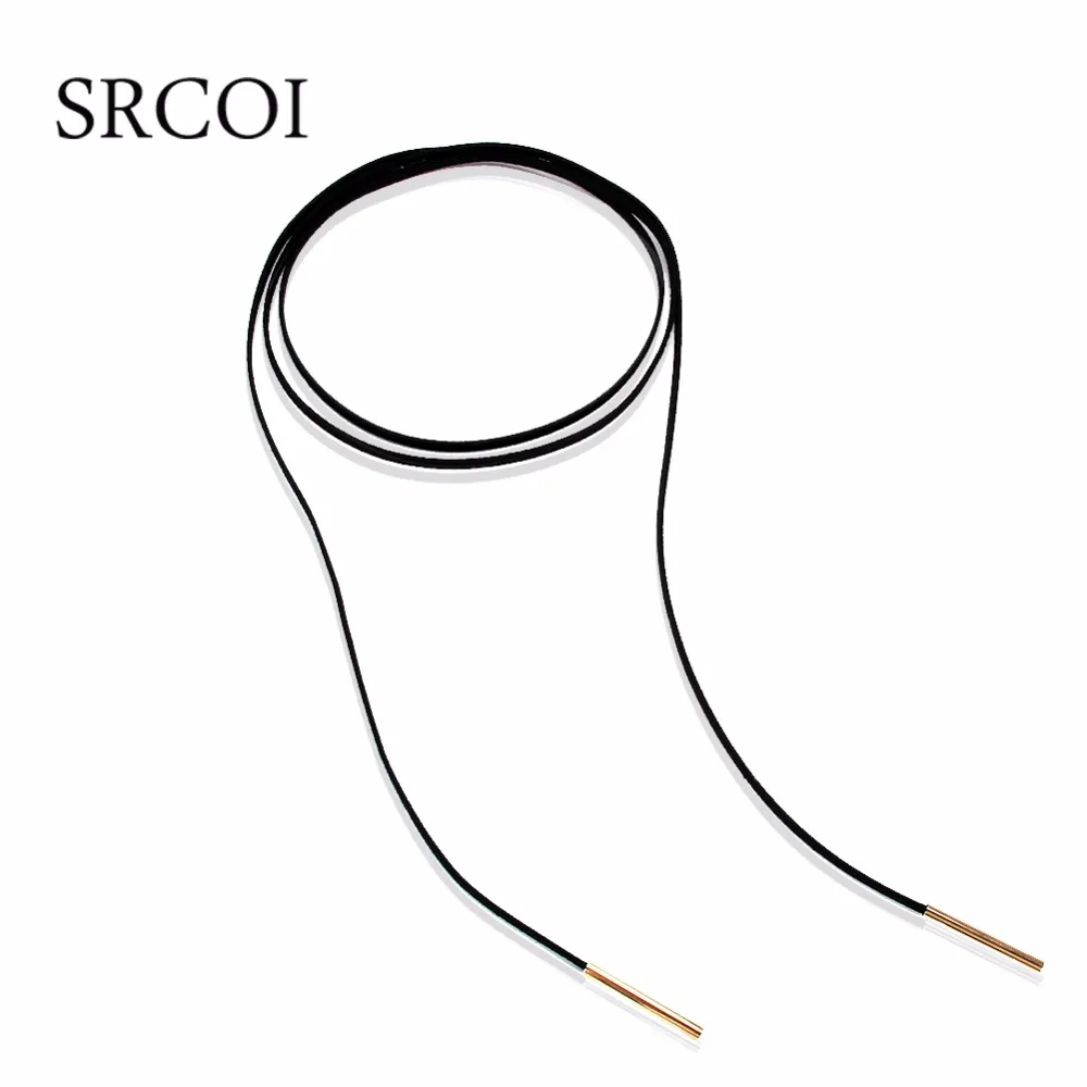 SRCOI DIY черная струнная обертка Колье женское замшевое кожаное веревка галстук чокер длинное ожерелье сексуальные бархатные ленты Чокеры в готическом стиле