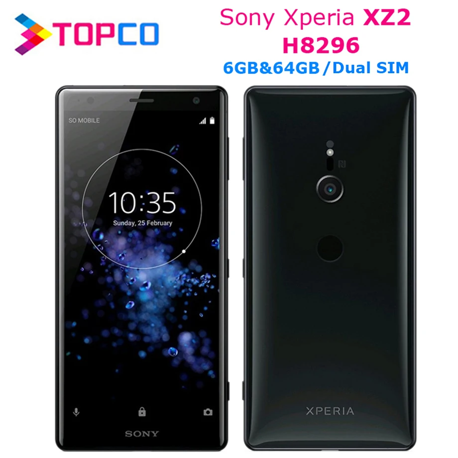 Разблокированный мобильный телефон sony Xperia XZ2 H8296, 4G Android, четыре ядра, две sim-карты, 5,7 дюймов, 19 МП ram, 6 ГБ rom, 64 ГБ NFC Fingersprint