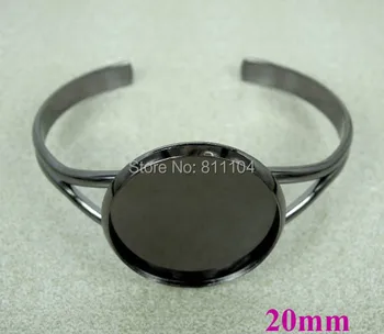 

20mm New Gunmetal Black Plated Blank Bases Round Bezel cups Cabochon Settings Bracelet Cuff Bangle Blank Wholesale