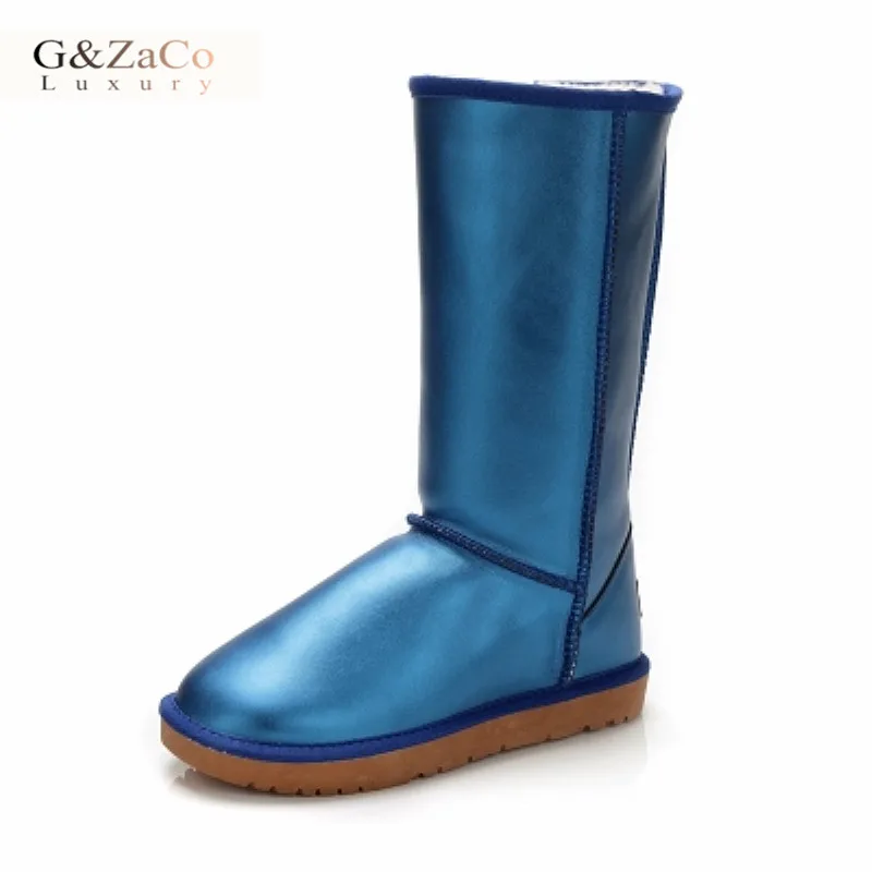 

G&Zaco Luxury Waterproof Long Snow Boots Winter Genuine Leather Boots Flat Knee High Tube Cow Skin Fashion Boots Women's Boots