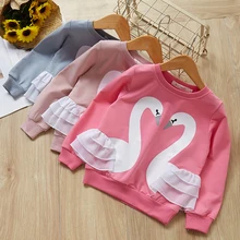 Keelorn/Детские футболки с длинными рукавами для девочек; коллекция года; детская одежда с рисунком лебедя и кружевным орнаментом; футболка для девочек детская одежда