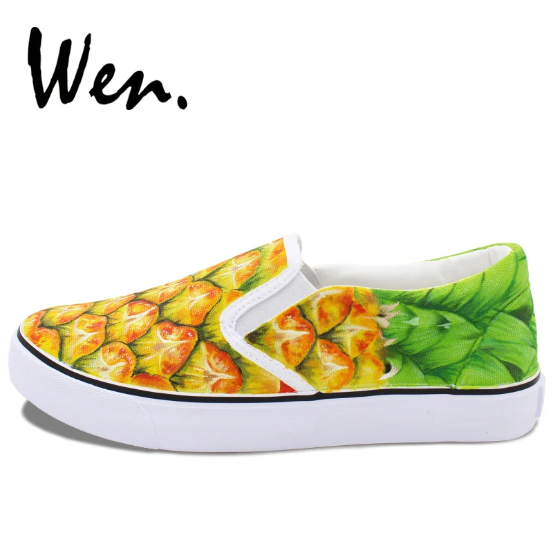 Mujeres Pintado A Boca Fruta Low De La Mano Top Plano Antideslizante En Diseño Zapatillas Zapatos Piña Original Cuando Baja Las Lona Vulcanizados Ow6xUCg5qO