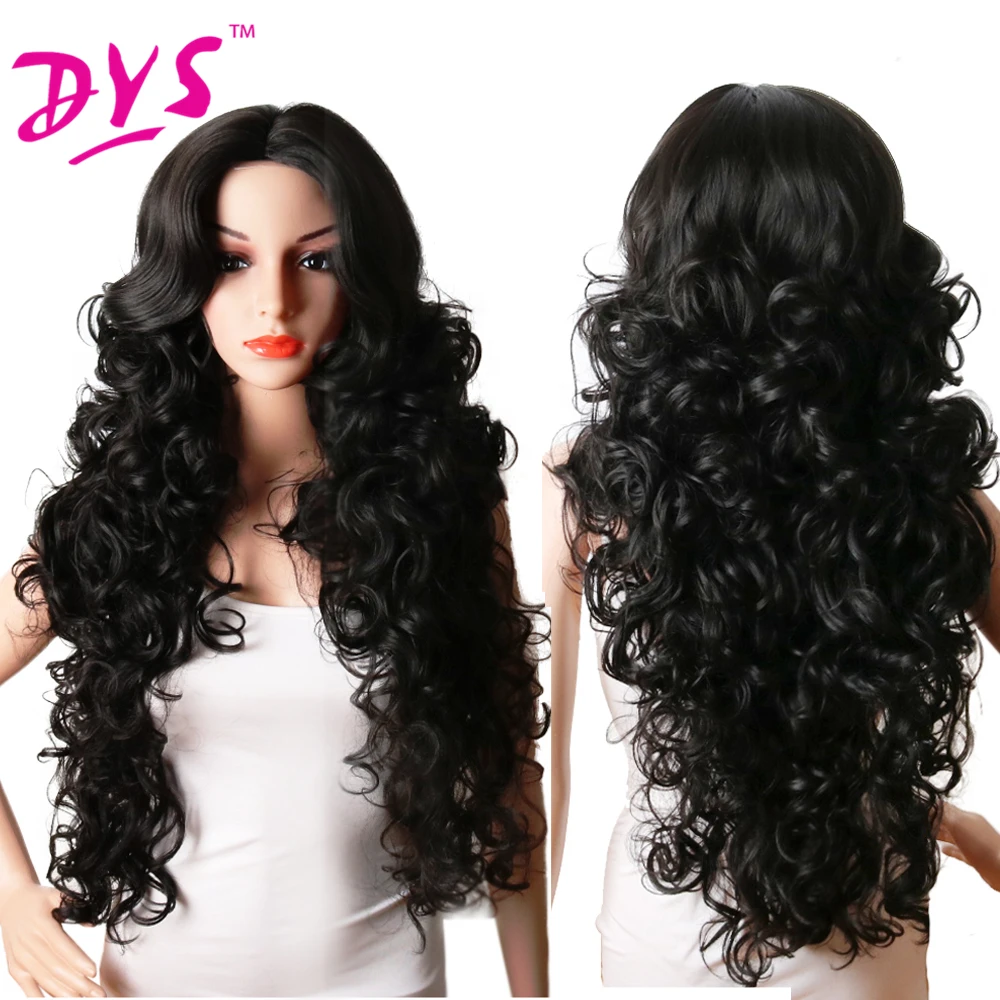 Deyngs Long Body Wavy Synthetic Wigs For Black Women 28Inch Natural Black Hair Wigs With Bangs Heat Resistant (6)