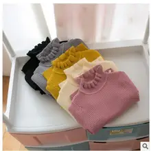 Свитер в Корейском стиле детская одежда детская облегающая блузка с длинным рукавом и высоким воротником вязаный свитер для маленьких девочек